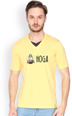 

Campus Sutra Solid Men V-neck Yellow T-Shirt