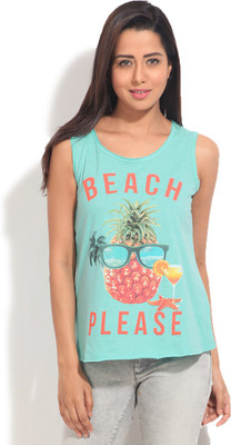 

People Printed Women's Round Neck Blue T-Shirt, Ice green melange