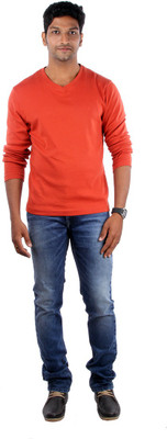 Indian Terrain Solid Men' Round Neck Orange T-Shirt, Rust