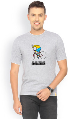 

Campus Sutra Printed Men Round Neck Grey T-Shirt
