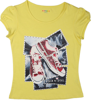 

Poppers by Pantaloons Girls Graphic Print T Shirt(Yellow, Navy