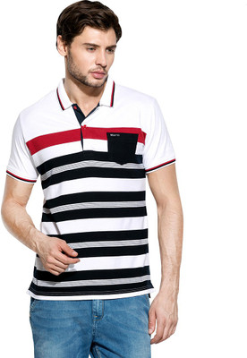 

Mufti Striped Men's Polo Neck Multicolor T-Shirt, White