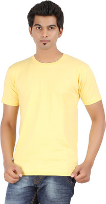

FLEXIMAA Solid Men's Round Neck Yellow T-Shirt