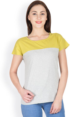 

Rigo Solid Women's Round Neck Grey, Yellow T-Shirt