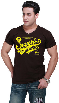 

Inkovy Graphic Print Men' V-neck Brown T-Shirt