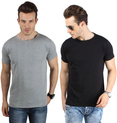 

SayItLoud Solid Men' Round Neck Grey, Black T-Shirt(Pack of 2, Black;grey