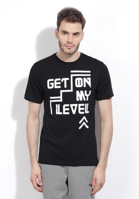 

REEBOK Printed Men's Round Neck Black T-Shirt