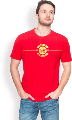 

Foyld Graphic Print Men's Round Neck Red, Gold T-Shirt