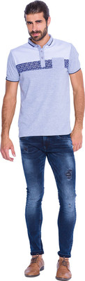 

Mufti Self Design Men's Polo Neck Grey, White T-Shirt, Grey milange
