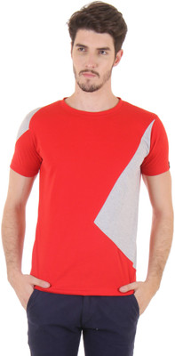 

Fio Solid Men's Round Neck Red, Grey T-Shirt, Grey;red