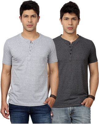 

Top Notch Solid Men's Henley Grey T-Shirt(Pack of 2), Grey melange;charcoal melange