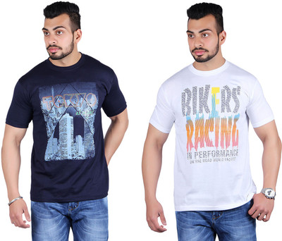 

Shineway Printed Men's Round Neck Multicolor T-Shirt(Pack of 2