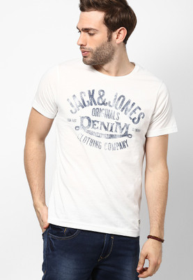 

Jack & Jones Graphic Print Men's Round Neck White T-Shirt, Cloud dancer