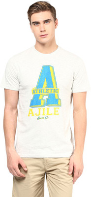 

Ajile by Pantaloons Printed Men's Round Neck White T-Shirt, Oat melange