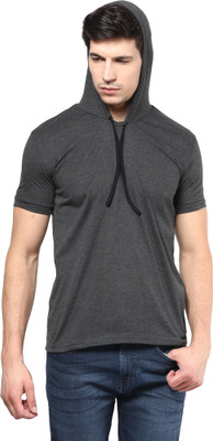 

Izinc Solid Men' Hooded Grey T-Shirt, Dark grey