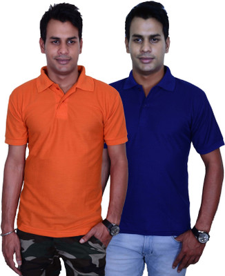 

Blaze Solid Men's Polo Neck Orange, Blue T-Shirt(Pack of 2, Blue;orange