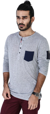 

Mr Button Solid Men's Henley Grey T-Shirt
