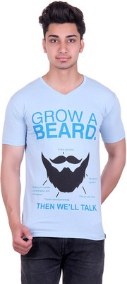 

Urban Street Solid, Graphic Print Men's V-neck Blue T-Shirt, Sky blue