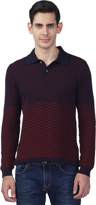 

Kalt Self Design Men Polo Neck Multicolor T-Shirt, Maroon multi