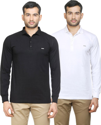 

Poshuis Solid Men' Polo Neck Black, White T-Shirt(Pack of 2, Black and white