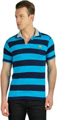 

Ahhaaaa Striped Men's Polo Neck Blue T-Shirt
