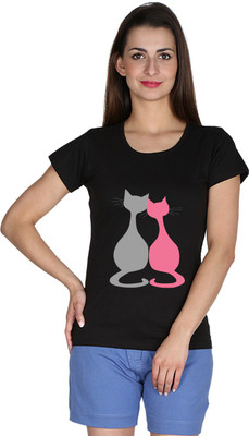 

Faireno Printed Women' Round Neck Black T-Shirt