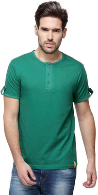 

Campus Sutra Solid Men Henley Green T-Shirt