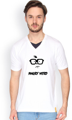 Campus Sutra Solid Men V-neck White T-Shirt