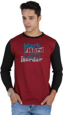 SayItLoud Printed Men's Round Neck Maroon, Black T-Shirt, Black;maroon