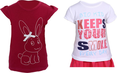 Bio Kid Girls Printed T Shirt(Multicolor)