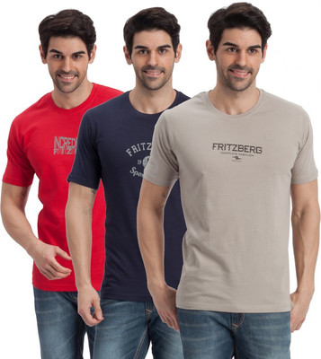 Fritzberg Printed Men' Round Neck Multicolor T-Shirt(Pack of 3