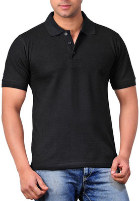 

Purple Square Solid Men's Polo Neck Black T-Shirt