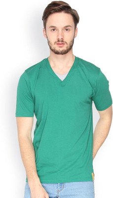 

Campus Sutra Solid Men V-neck Green T-Shirt, Bottle green