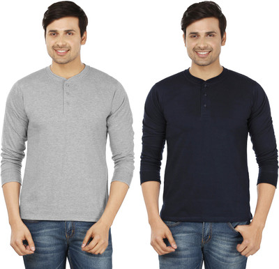

Weardo Solid Men' Henley Grey, Blue T-Shirt(Pack of 2, Grey;navy blue