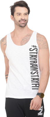 

RAWFITT Self Design Men's Halter Neck White, Black T-Shirt