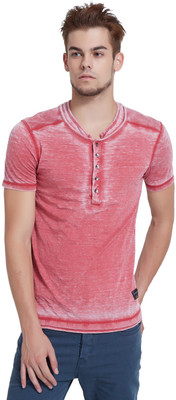 

Breakbounce Solid Men's Henley Red T-Shirt, Madder red