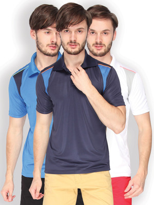

Campus Sutra Solid Men Polo Neck Blue, Blue, Blue, Blue, White, Grey T-Shirt(Pack of 3, Blue;grey;white