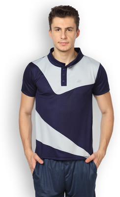 

Difference of Opinion Solid Men's Mandarin Collar Dark Blue T-Shirt