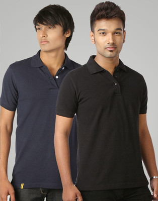

Campus Sutra Solid Men Polo Neck Blue, Black T-Shirt(Pack of 2)