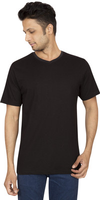 

Red Line Solid Men' V-neck Black T-Shirt