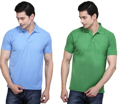 

Ilbies Solid Men' Polo Neck Multicolor T-Shirt(Pack of 2, Light blue - light green