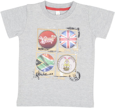 

Hunny Bunny Boys Printed T Shirt(Grey, Pack of 1, Light grey melange