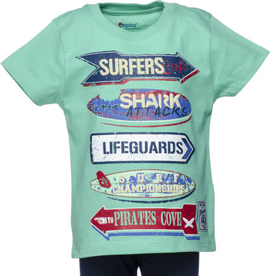 

Pepito Boys Printed Cotton T Shirt(Light Green, Pack of 1