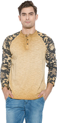 Mufti Solid Men's Henley Brown T-Shirt