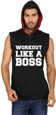

SayItLoud Solid Men's Hooded Black T-Shirt