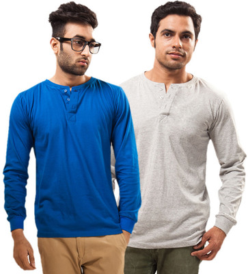 

Unisopent Designs Solid Men's Henley Blue, Grey T-Shirt(Pack of 2, Royal blue