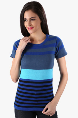 

Ajile by Pantaloons Striped Women's Round Neck Grey T-Shirt