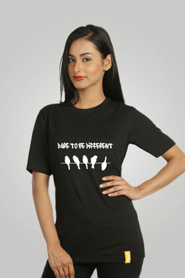

Campus Sutra Printed Women's Round Neck Black T-Shirt
