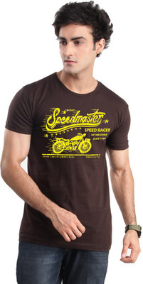 

Inkovy Graphic Print Men' Round Neck Brown T-Shirt