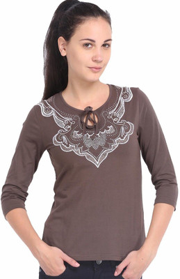 

Espresso Printed Women' Round Neck Brown T-Shirt
